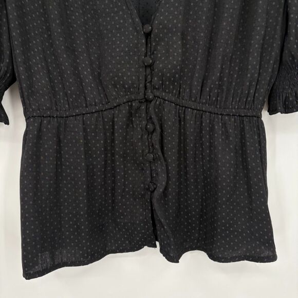 Ten Sixty Sherman Polka Dot V-neck Blouse, Sz XS, Ruffle Smocked Button Front - Picture 4 of 10